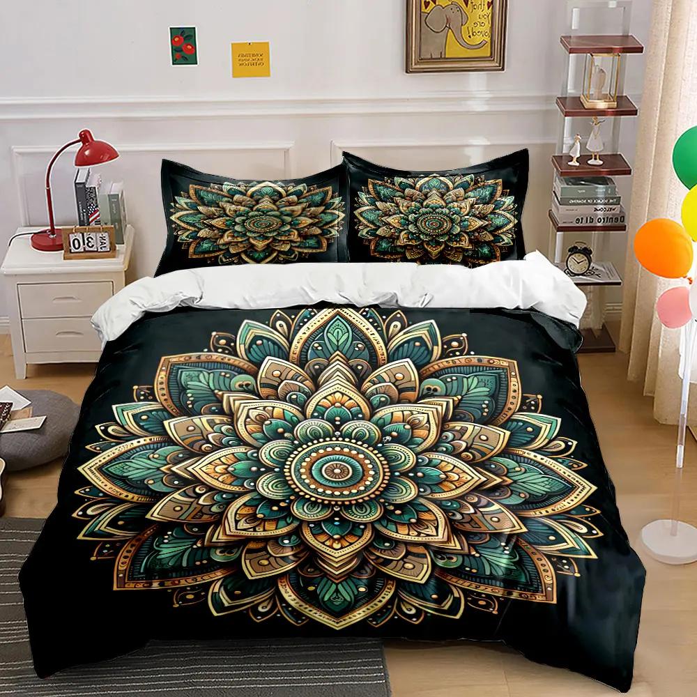 Mandala Art Dcor Three-Piece Set Soft Comfortable Duvet Cover Bedding Set Included 1*Duvet Cover & 2*Pillowcases gift