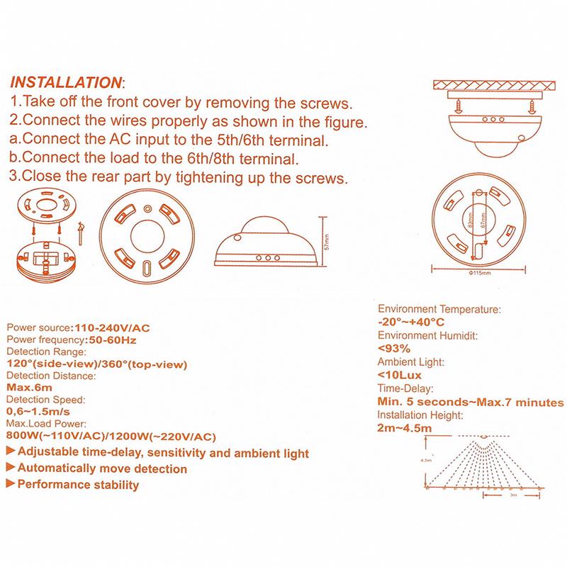 Потолочный датчик присутствия Pir для поверхностного монтажа на 360 °, выключатель света