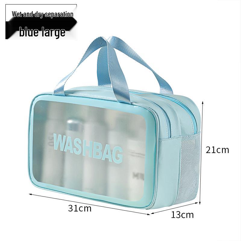 Women's Waterproof Large-Capacity Travel Makeup Bag with Wet/Dry Separation and Transparent Swim Compartment