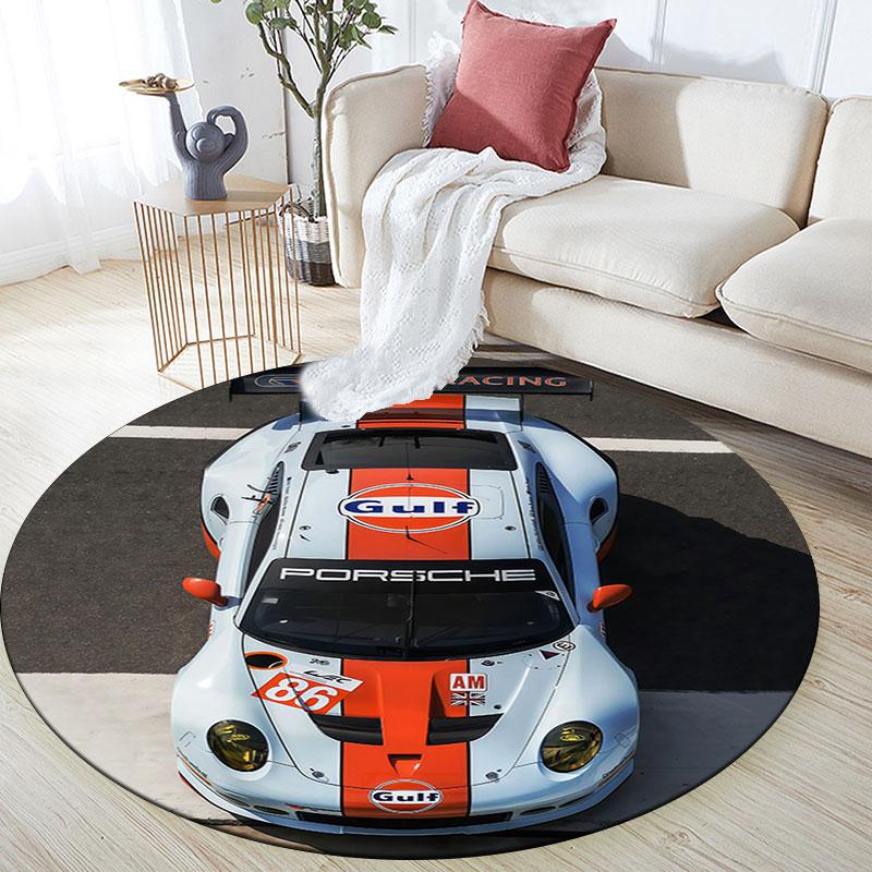 Круглый ковер с узором Gulf Racing Art, Ковер для гостиной, спальни, игровой комнаты, Нескользящий коврик для пола, Праздничные и Подарок на день рождения.
