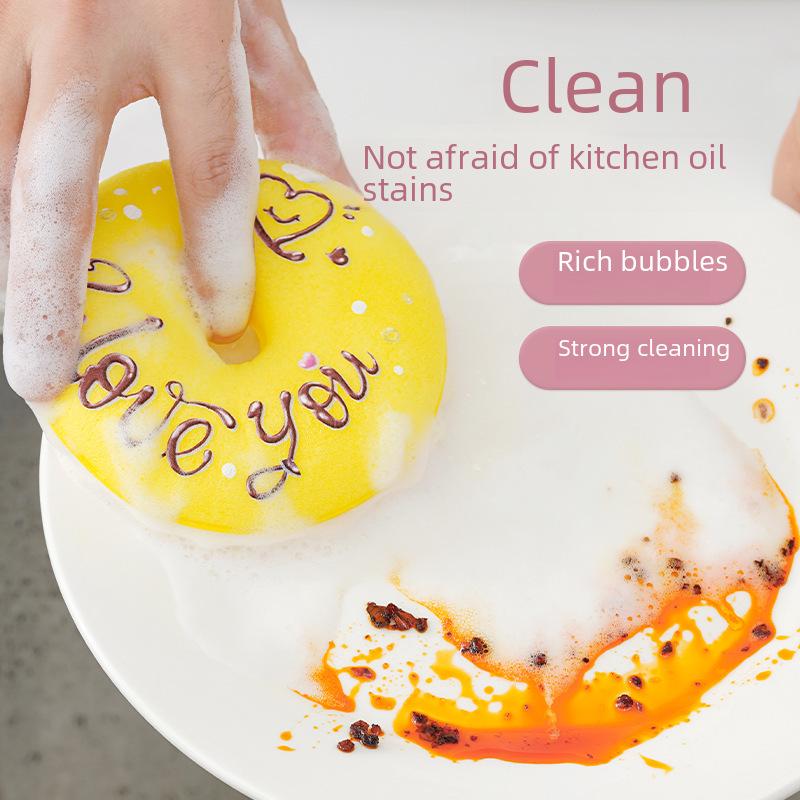 Симпатичная губка для мытья посуды с антипригарным покрытием, хлопковой присоской и впитывающей воду пенящейся щеткой