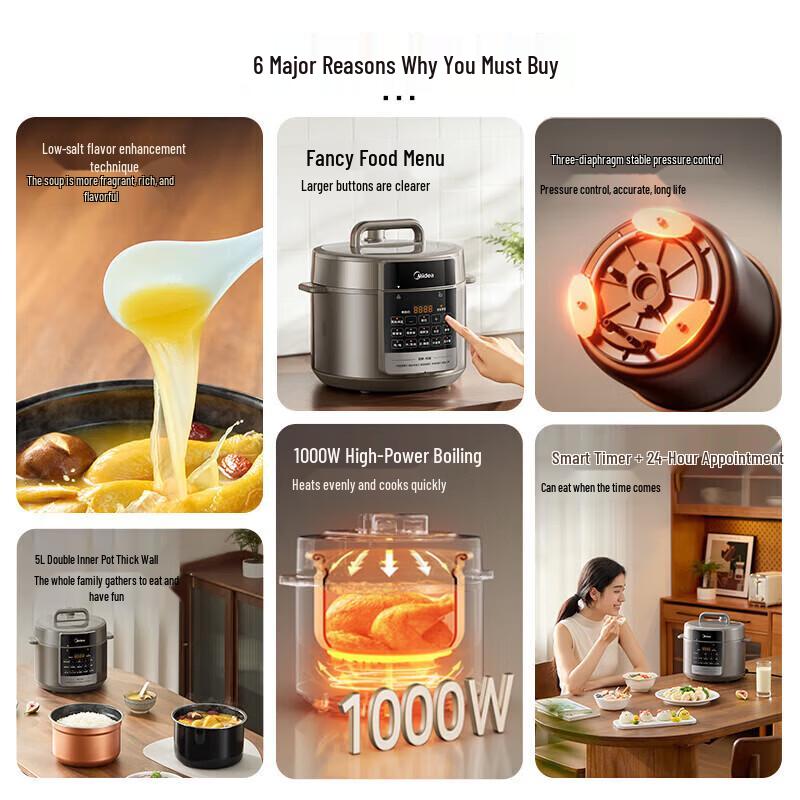 Midea Smart Multi-Function Electric Pressure Cooker CN plug (adapter included)