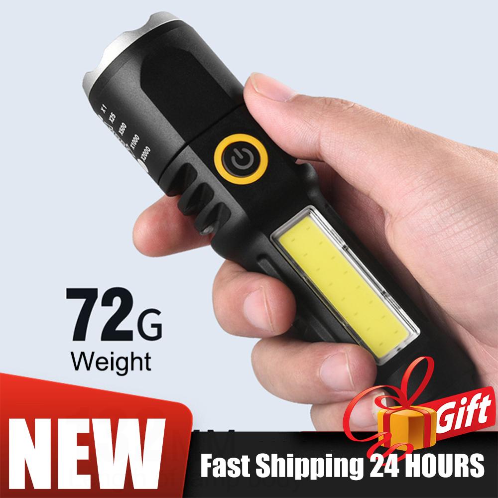 Кемпинговый фонарик XPE+COB LED, телескопический, с зумом, водонепроницаемый, для походов, с зарядкой Type-C USB, фонарик-брелок для кемпинга