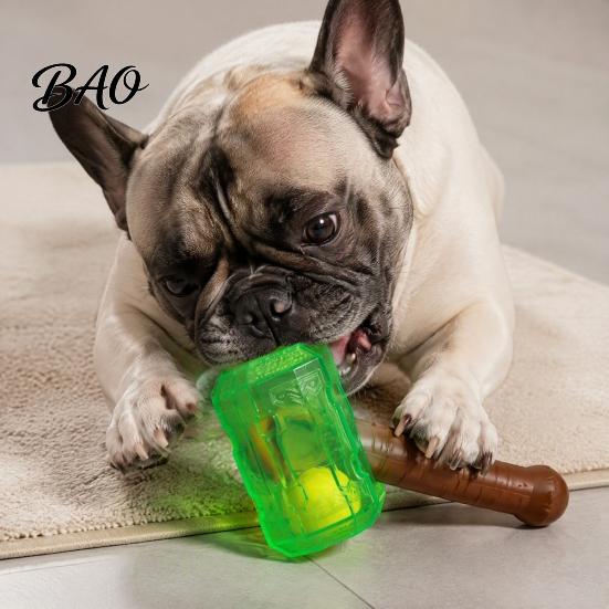 Indestructible Dog Toys 2Pcs Squeaky Hammer with Tennis Ball Inside, Interactive Fetch Toys, Rubber Chew Toy for Medium Large Dogs Indoor Outdoor Play