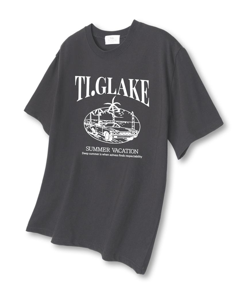 TI.GLAKE Open Car Vacation Oversized Short Sleeve T-Shirt Dark Gray