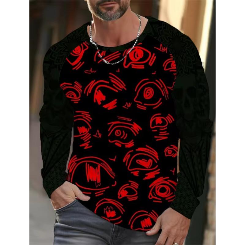 Men's Long-sleeved T-shirt 3D Printed High-definition Skull Stitching Printing Men's Autumn Tops Casual Round Neck Home Clothes