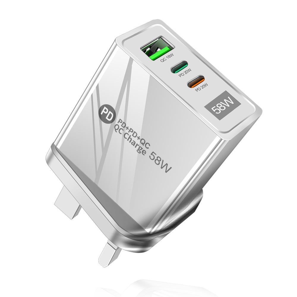 58 Вт Быстрая зарядка USB + Двойной PD Дорожное зарядное устройство с вилкой EU/US/UK/KR/AU, Совместимо с Type-C