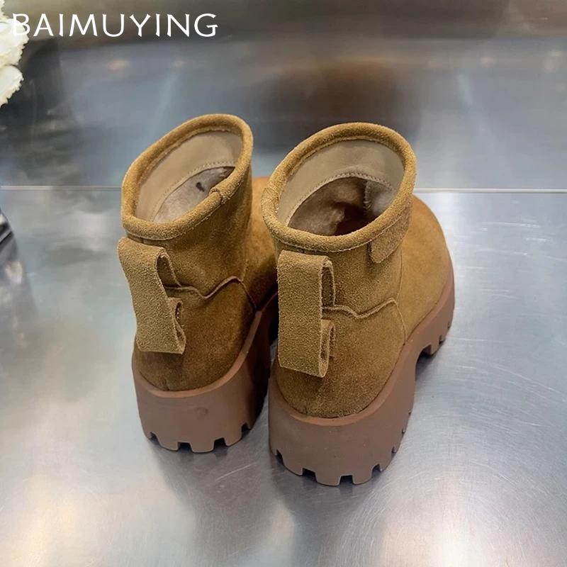 Леопардовые зимние ботильоны женские на платформе замшевые теплые туфли женские 2025 тренд зимние брендовые короткие плюшевые мотоциклетные ботинки Botas De Mujer