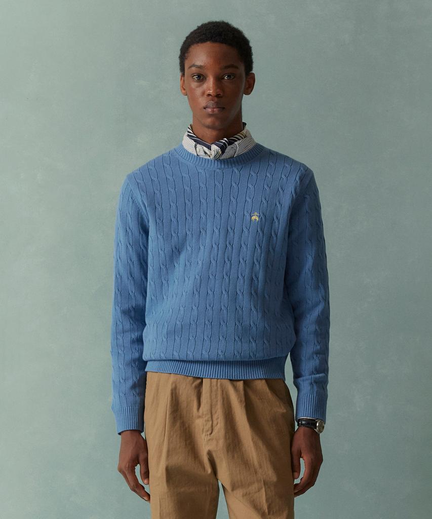 BROOKS BROTHERS Cotton Cable Crew Neck Sweater (Light Blue) (Bbwrmbg102)