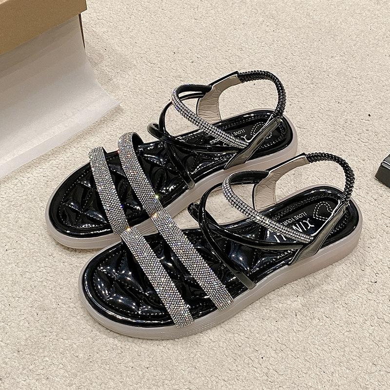 Тапочки Fairy Wind Cool 2025 весна-лето новые милые женские туфли корейская версия со стразами и сандалиями