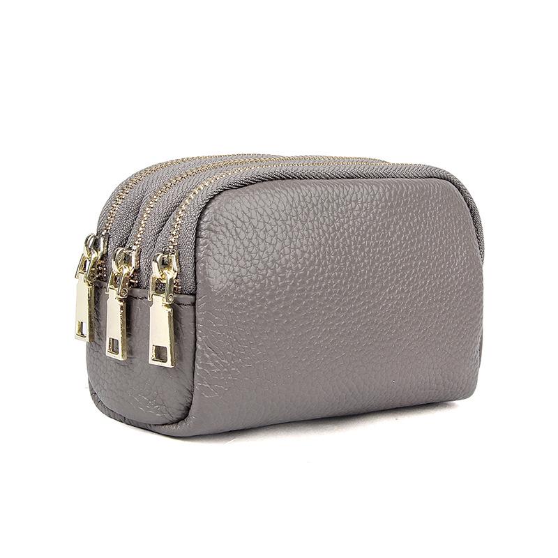 Женский кошелек-клатч из натуральной кожи на трех молниях для монет и ключей