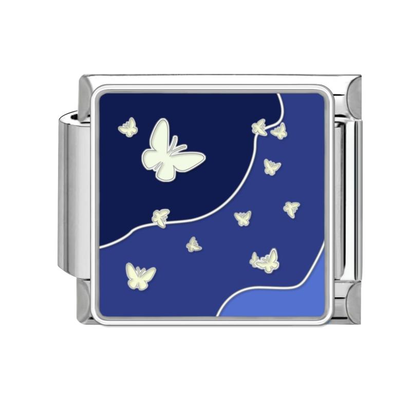 Синяя Ночь Звездное Небо Луна Звезда Кошки Собака Сердце Бабочка Итальянские Шармы-Звенья Подходят для 9мм Браслета из Нержавеющей Стали Женщины DIY Изготовление