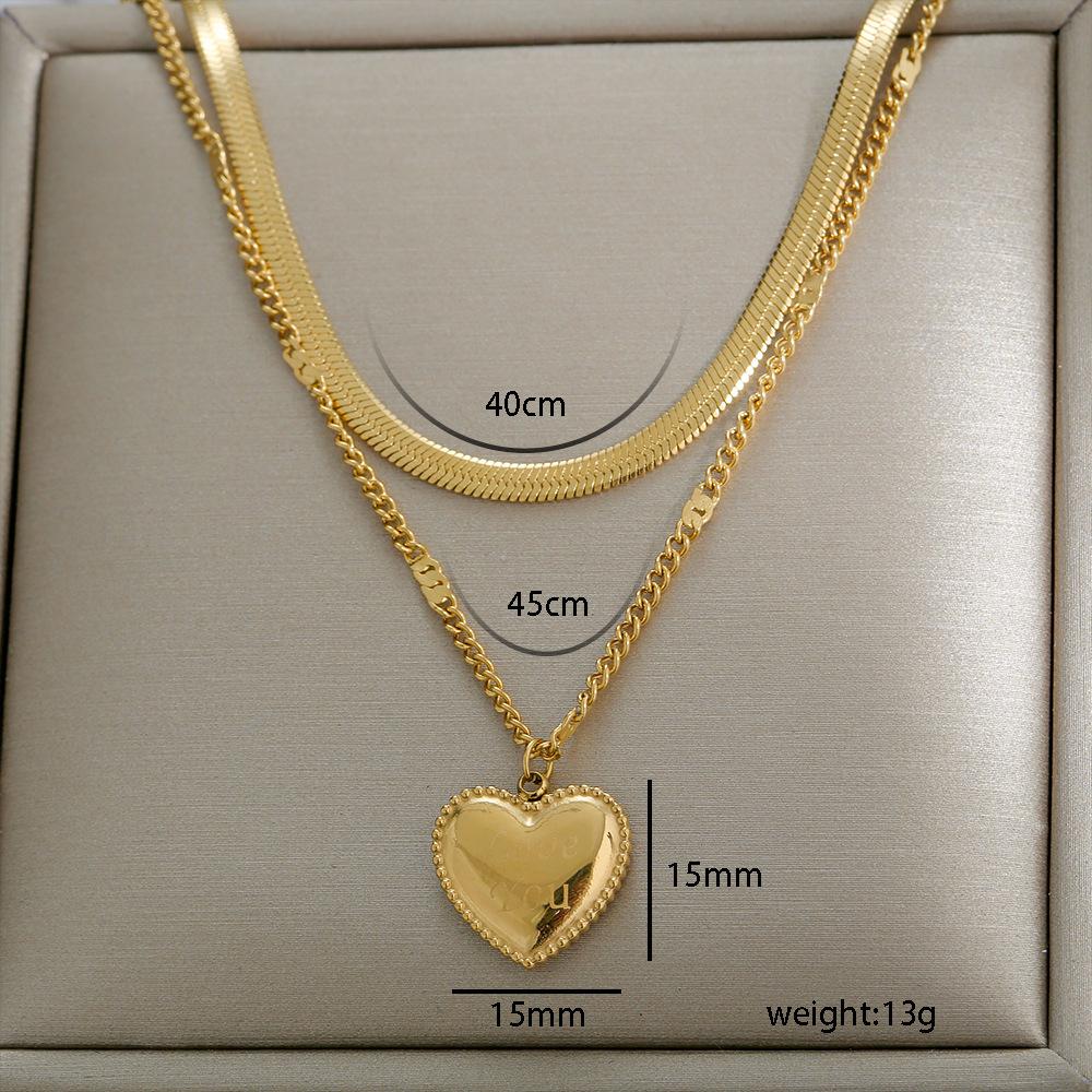 Custom 304 Stainless Steel 18K Gold Plated PVD Doble Collarbone  Necklace Waterproof Heart Butterfly Pendant Women