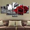 Black And White Prints For Living Room Decor Wall Art Painting 5 Pieces Romantic Red Rose Flowers Canvas Pictures Modular Poster