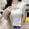 [Hollow Out Small Design] Thin Velvet Shoulder Slim Fit Long Sleeved T-shirt for Women, Bottom Layer Shirt for Women, Warm Top for Women