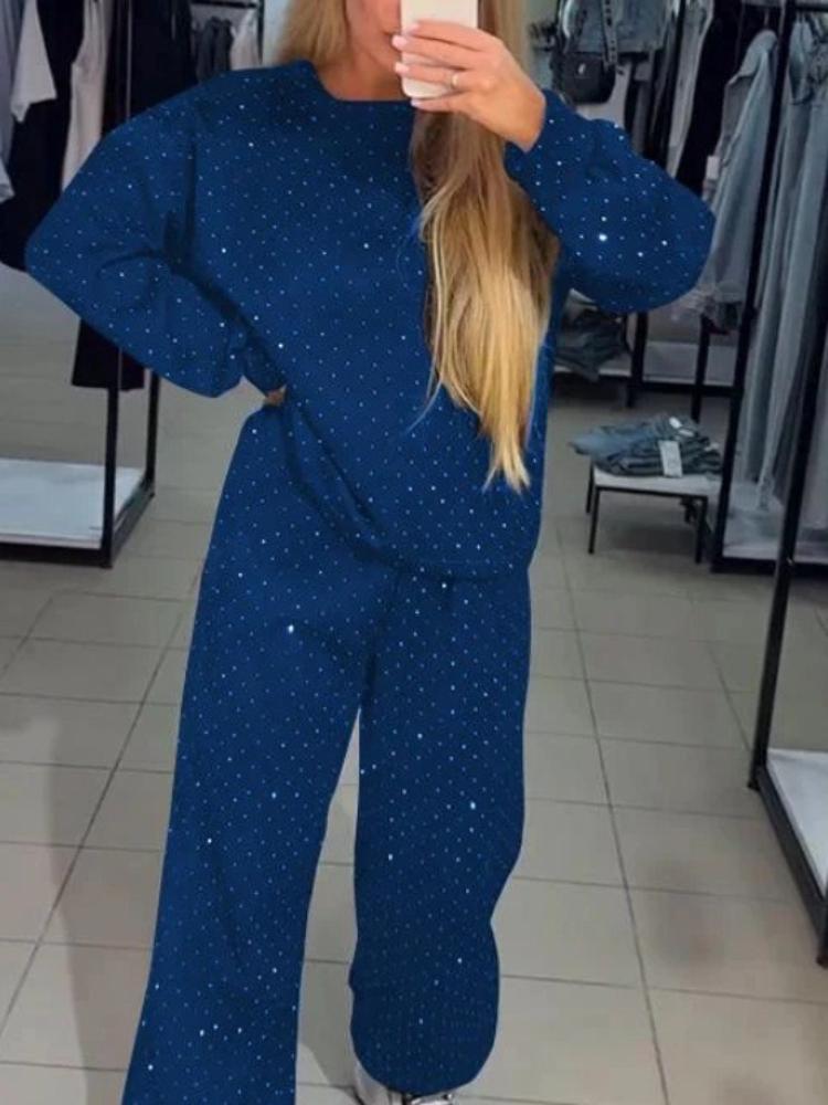 Женский однотонный спортивный костюм, повседневный топ с длинным рукавом и брюки с широкими штанинами