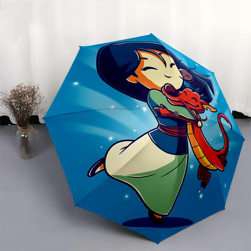 1pc Mulan and Mushu Automatic Opening and Closing Umbrella - Lightweight 3-Fold Design, Suitable for Fans, Travel, Daily Use, Interesting Sh
