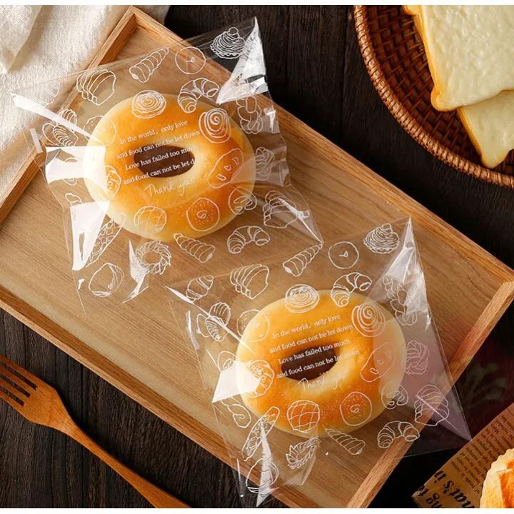 100 шт./лот полупрозрачные пластиковые пакеты для упаковки печенья, упаковочные пакеты для хлеба, самоклеящиеся пакеты, украшения для дня рождения