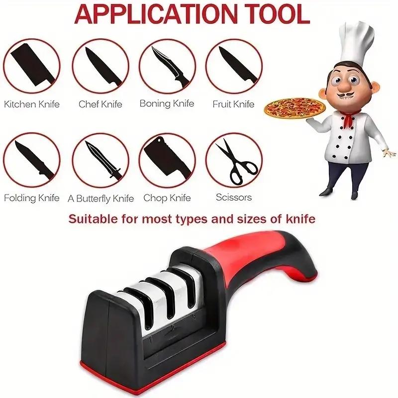 Kitchen 3 Segment Knife Sharpener Household Multi-Functional Hand-Held 3 Purpose Black Sharpening Stone Kitchen Knives Gadget