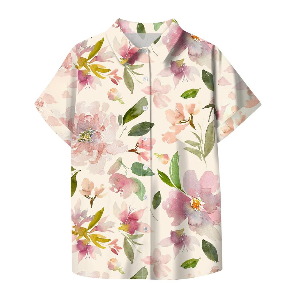 Женская рубашка с короткими рукавами, повседневный модный топ на пуговицах с принтом, кардиган с нагрудным карманом