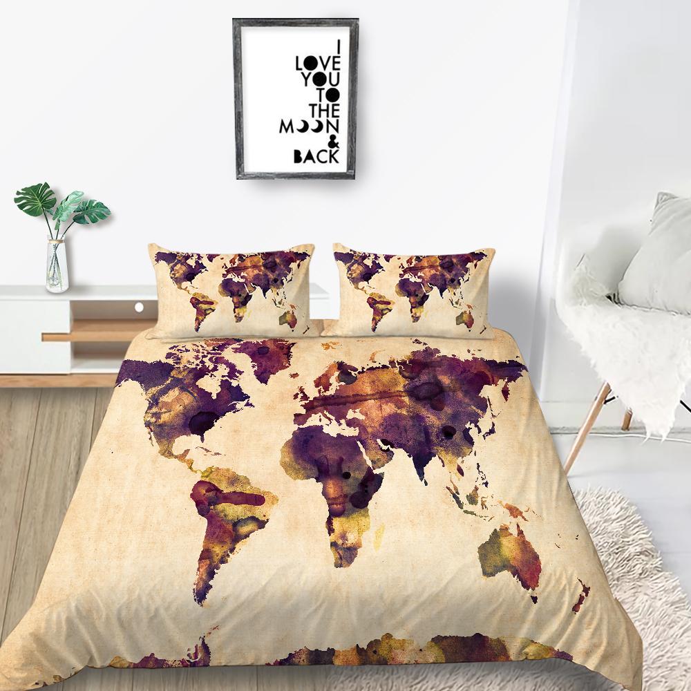 Новая мода пододеяльник карта пододеяльник королевский размер постельные принадлежности домашнее постельное белье Unqiue дизайн дети-подростки набор постельных принадлежностей мира
