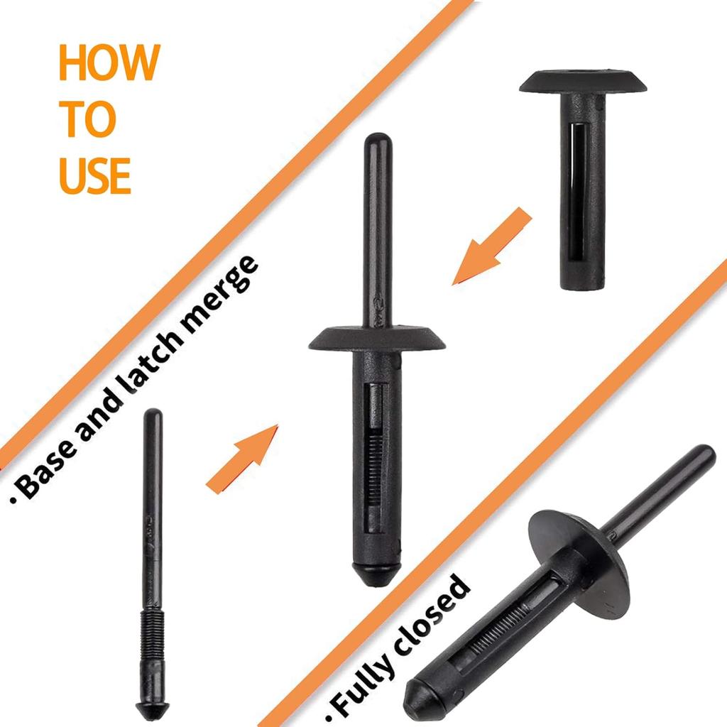 150Pcs Plastic Rivet Clip,Automotive Universal Nylon Pop Rivet Assortment,6 Most Popular Sizes Black Nylon Universal Rivet Kit,Replacement For GM