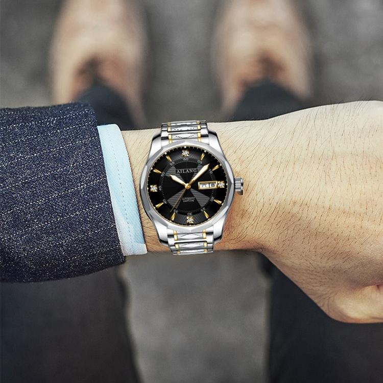 AILANG Мужские полностью автоматические механические часы Мужские часы Модные водонепроницаемые часы с двойным календарем из камня и стали