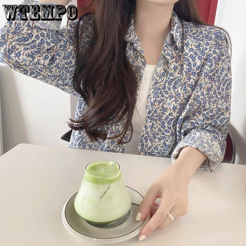 Весенне-осенняя женская рубашка, популярная литература и искусство, ретро-рубашка с виноградным принтом и цветами, свободная большая тонкая рубашка