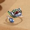 Ретро Кольцо Лотос из Голубой Эмали Женское Национальный Тренд Национальный Ветер Капли Мастерство Индивидуальные Ювелирные Изделия
