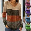 2025 Пограничная футболка с V-образным вырезом, блоками цветов и длинным рукавом