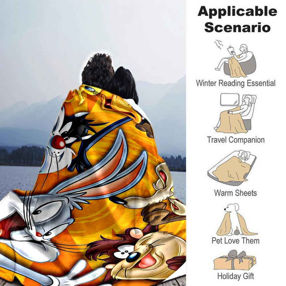 Looney Tunes Characters Flannel Blanket Super Soft Warm Cozy Blanket For Sofa Bed Office Travel Allseason Home Decor Gift