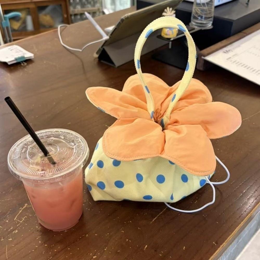Sweet Flower Drawstring Handbag Polyester Storage Bag Cute Polka Dot Tote Bag  Casual Outings