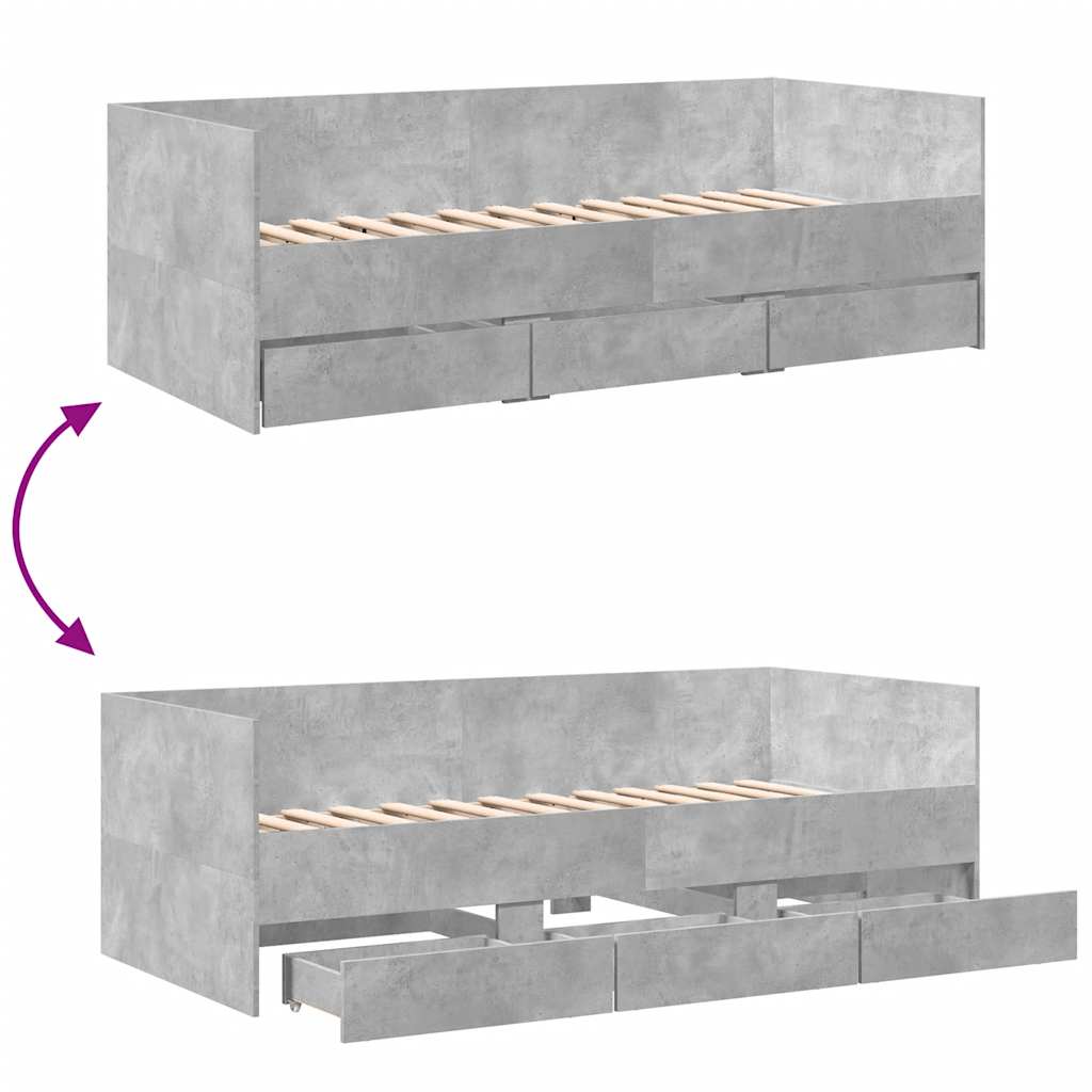 Daybed with Drawers without Mattress Concrete Grey 100x200 cm