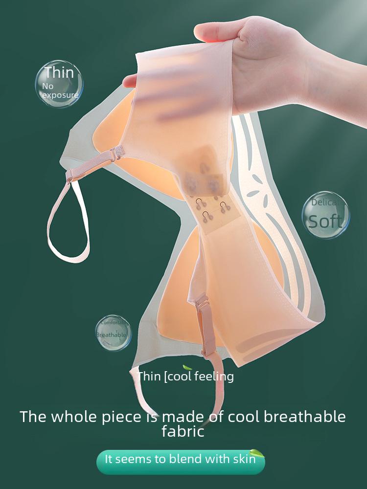 Seamless Ice Silk Nude Women's Underwear: Jelly Soft, Chest-Slimming, Supportive Gathered Bra, Comfortable & Breathable.