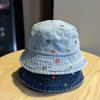 High-quality denim fisherman hat for women, new spring/summer style, embroidered, washed and distressed, fashionable and versatile bucket hat,