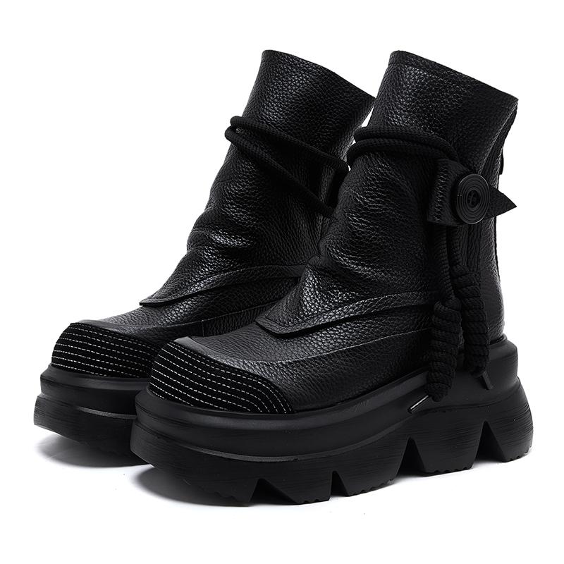 Модные полусапоги GKTINOO ручной работы на платформе, женские короткие ботинки из натуральной кожи с круглым носком, увеличивающие рост, на толстой подошве, женская обувь