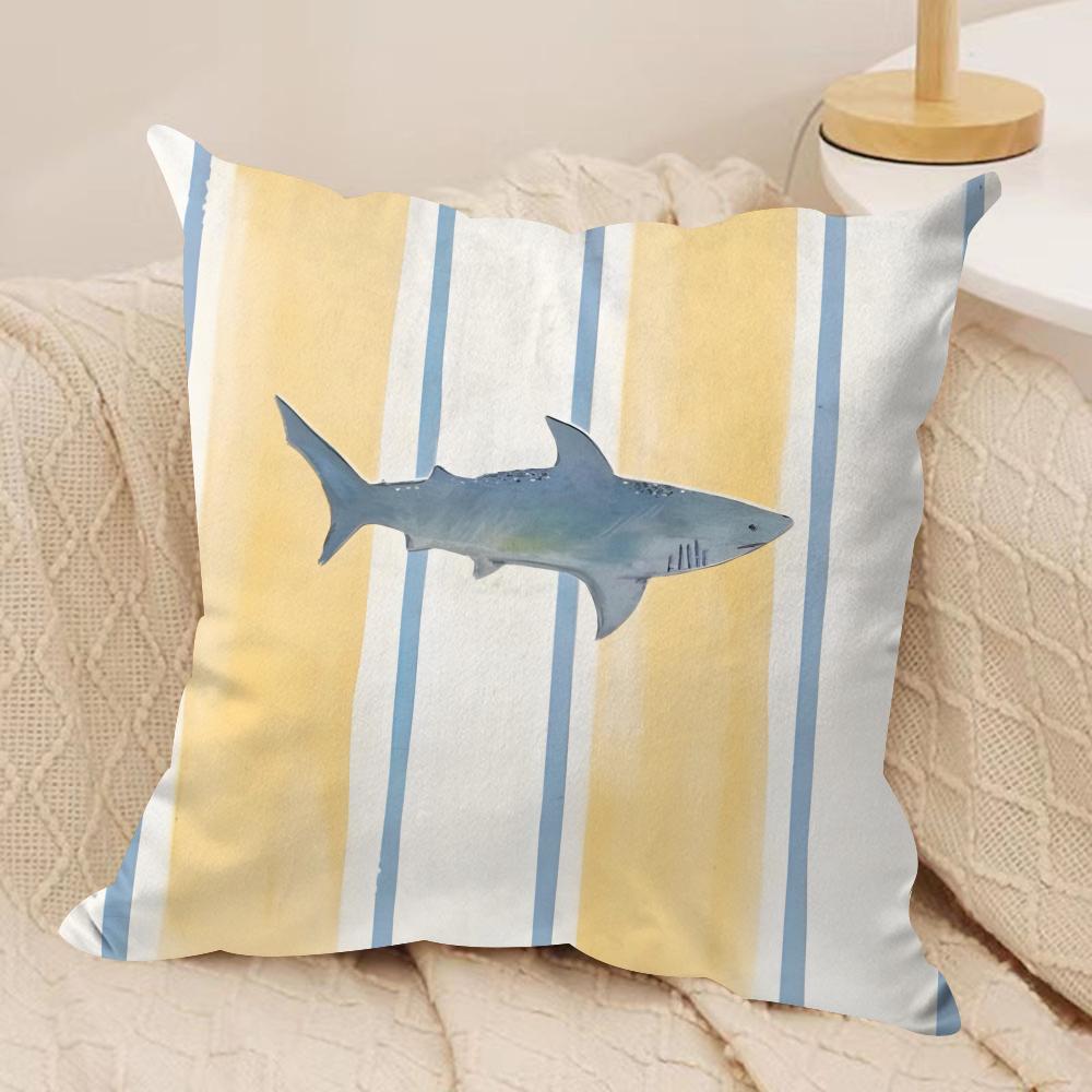 Ocean Life Theme Striped Double-Sided Printed Pillow Cover Short Plush Suitable Living Rooms Bedrooms Sofas Throw Cushion Cover
