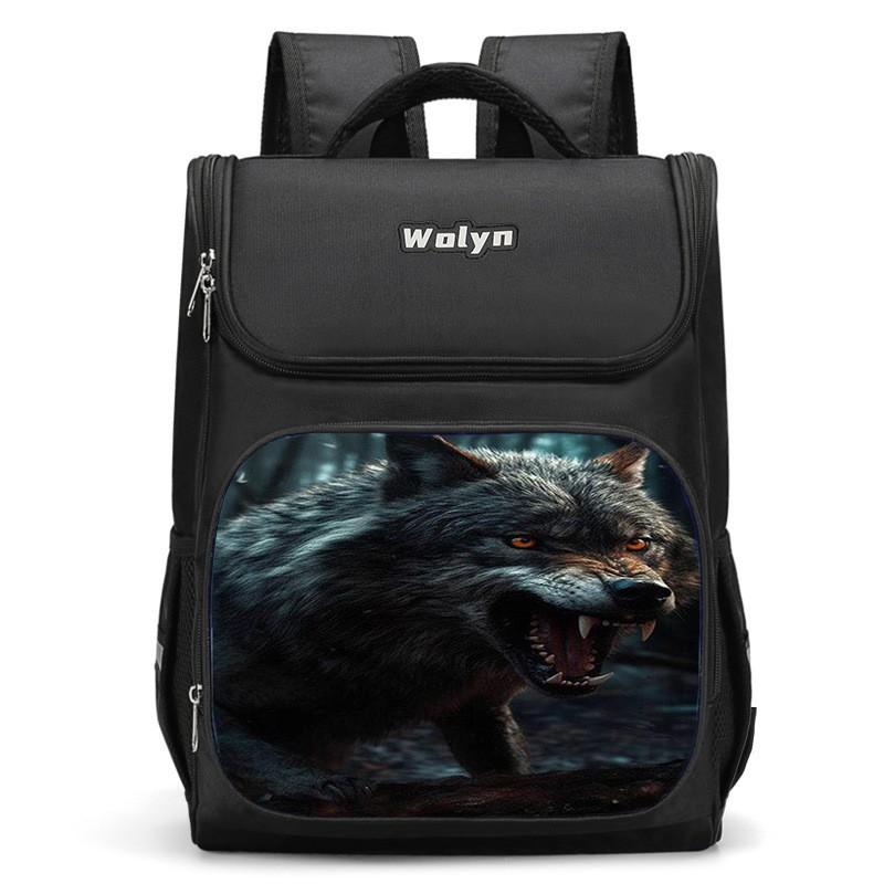 Kids Wolf-Themed 3D Large Capacity Lightweight School Backpack Boys Girls Oxford Fabric Unisex Student Bag