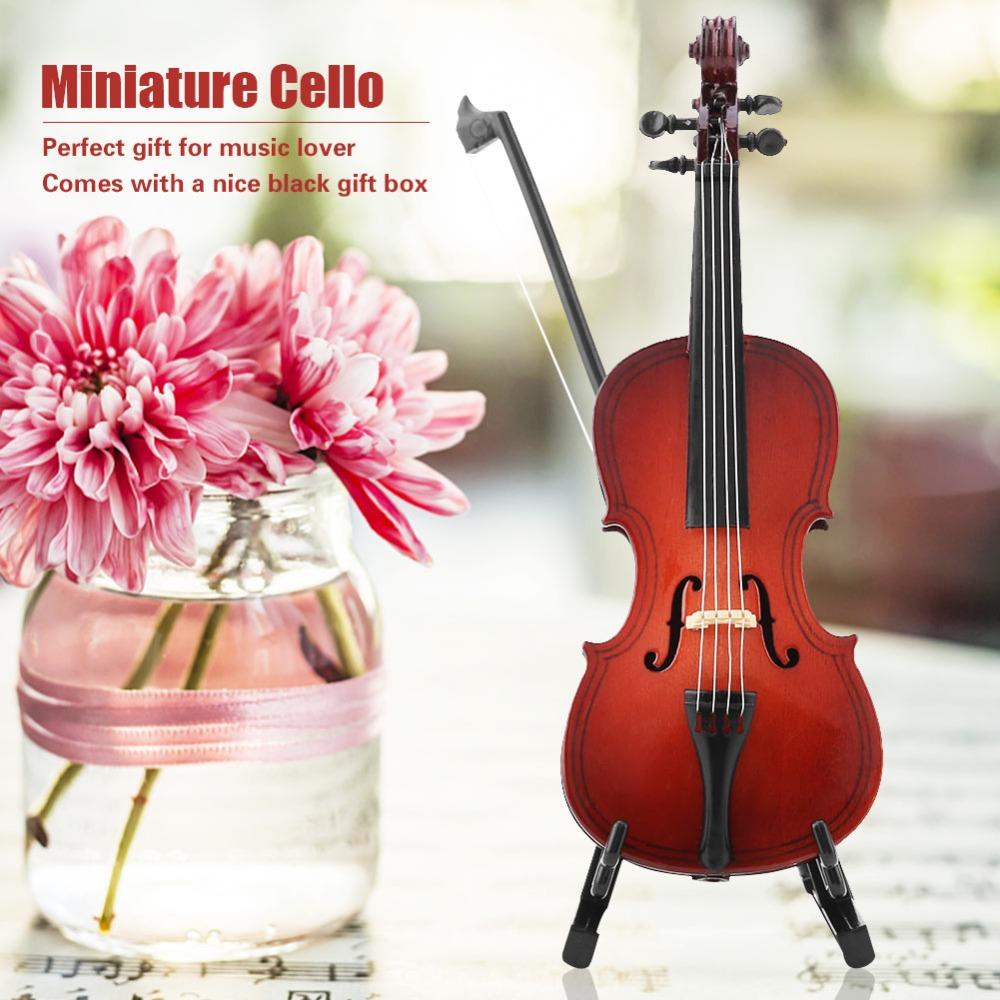 4pcs With Case Wooden Miniature Cello Wooden Violin Replica Collectible Figurine Home Decoration