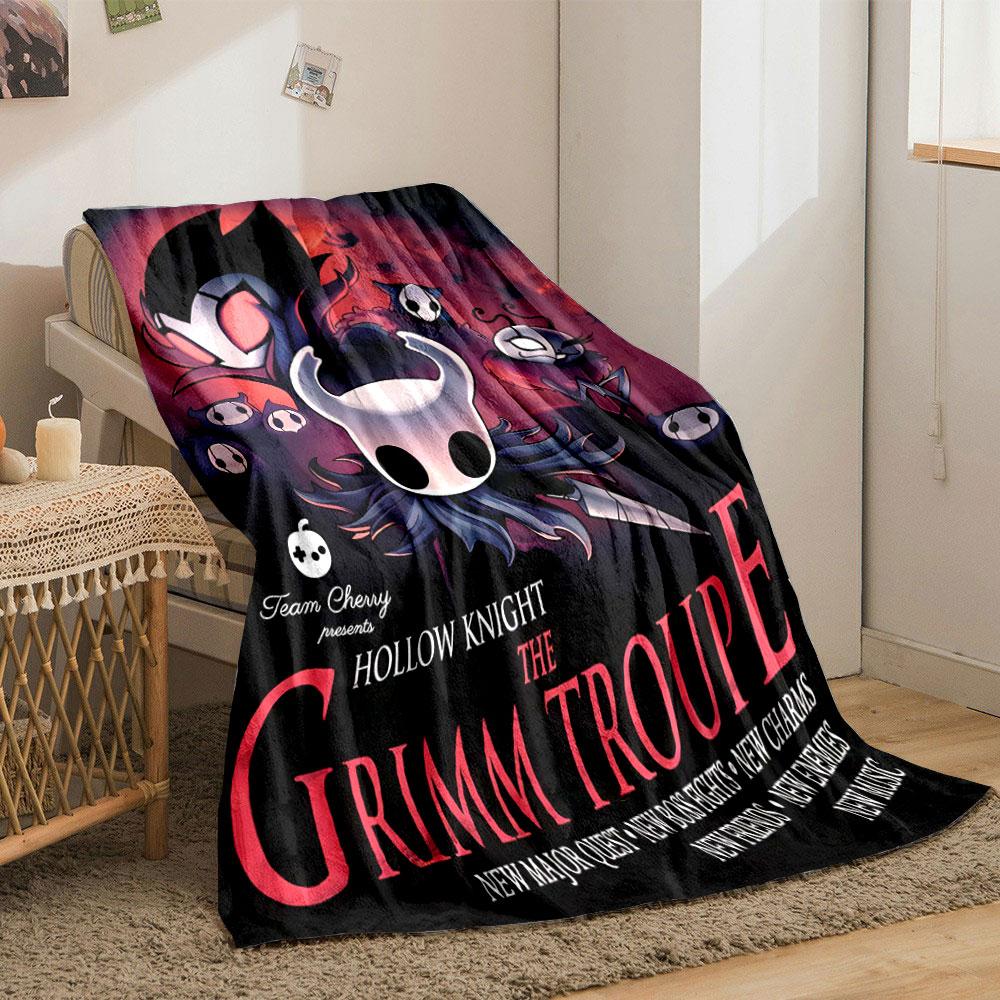 Stylized characters in dark, dramatic tones with a red and black backdrop. for all seasons blanket lunch break throw gift