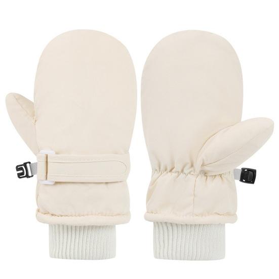 1 Pair Kids Gloves Waterproof Winter Ski Gloves Soft Fleece Lining Windproof Adjustable Strap Solid Color Threaded Gloves