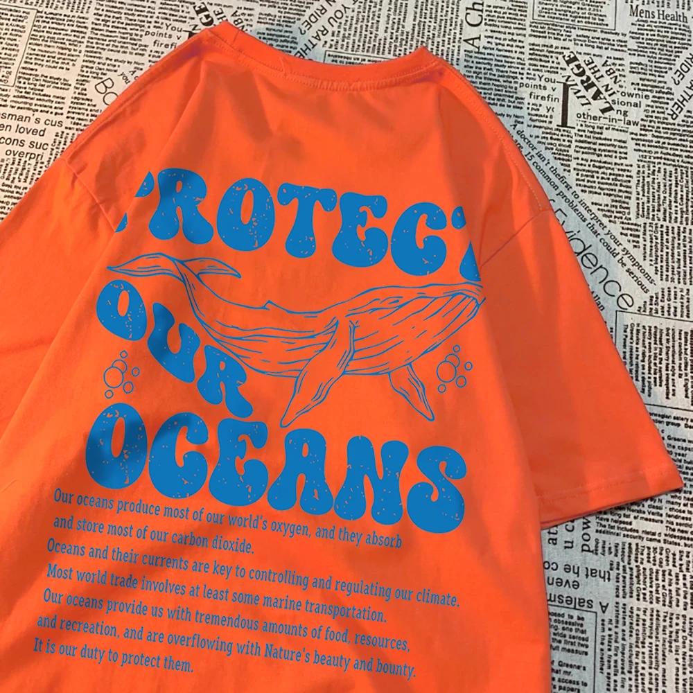 Protect Our Oceans Whale Landing T Shirts Men Pattern Quality T Shirt Vintage Cotton Tops Personality Summer T Shirts Women