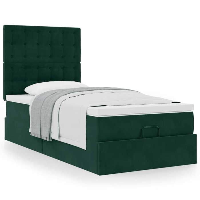 Maison Exclusive - Cadre de lit ottoman avec matelas vert foncé 100x200 cm velours