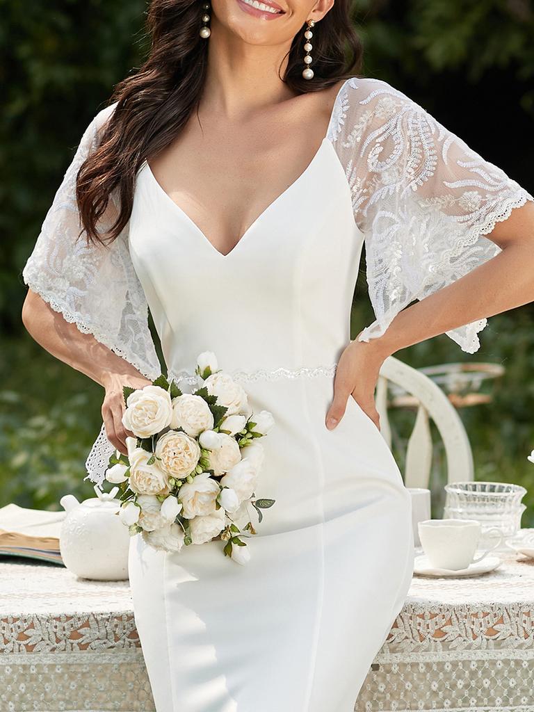 Всегда красивое женское вечернее платье макси с глубоким v-образным вырезом и рыбьим хвостом, длинное свадебное платье для гостей