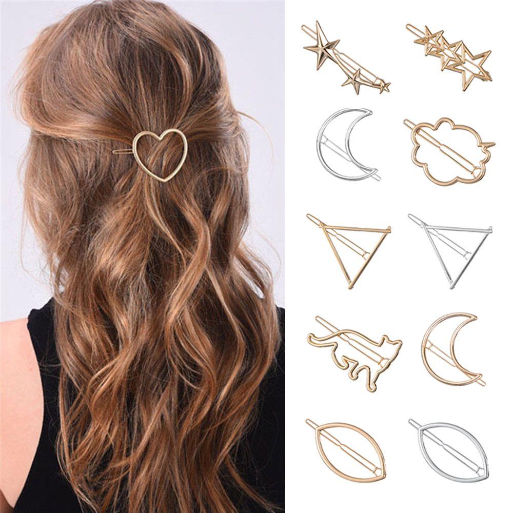 Ornaments Barrette Metal Hairpins Moon Circle Hairgrip Woman Hair Accessories Triangle Hair Clip