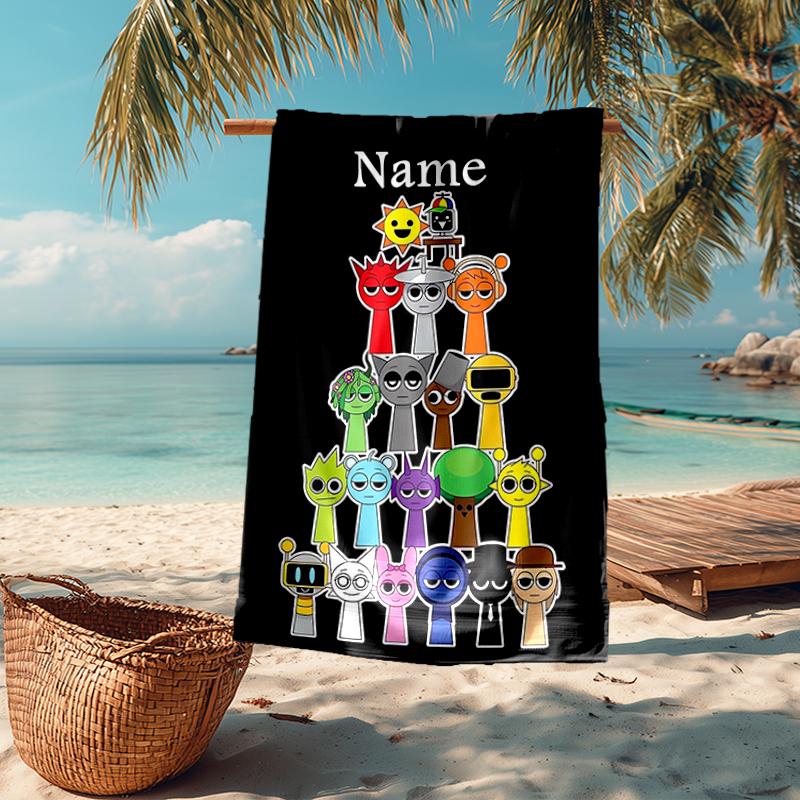Custom Name Ultra-Soft Beach Towel with Sprunki Theme,Ideal for Pool - Camping, Diving - Perfect Travel Essential, Vibrant Beach Towel.