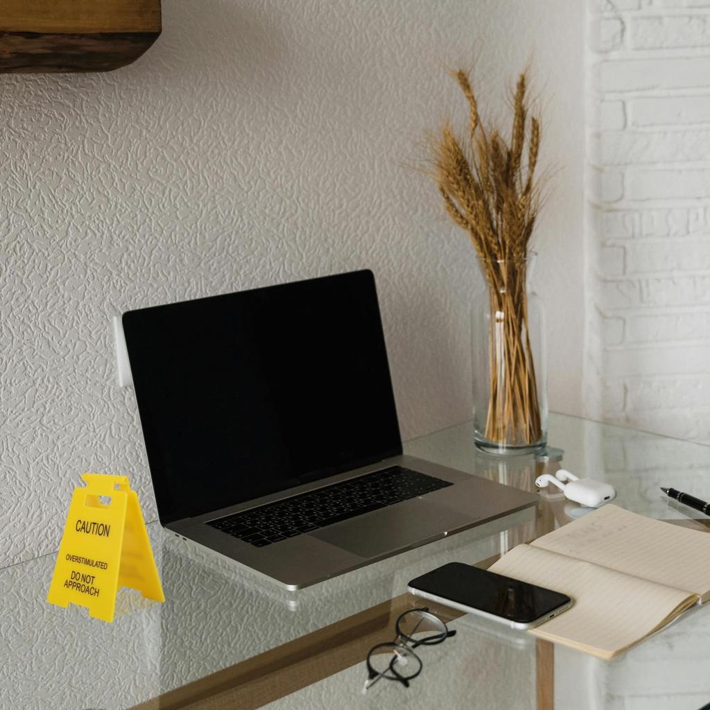 Funny Office Prank Desk Sign, Caution Overstimulated Do Not Approach Warning Sign Humorous Gag Gift Mini Desk Decor for Coworkers Employees Boss
