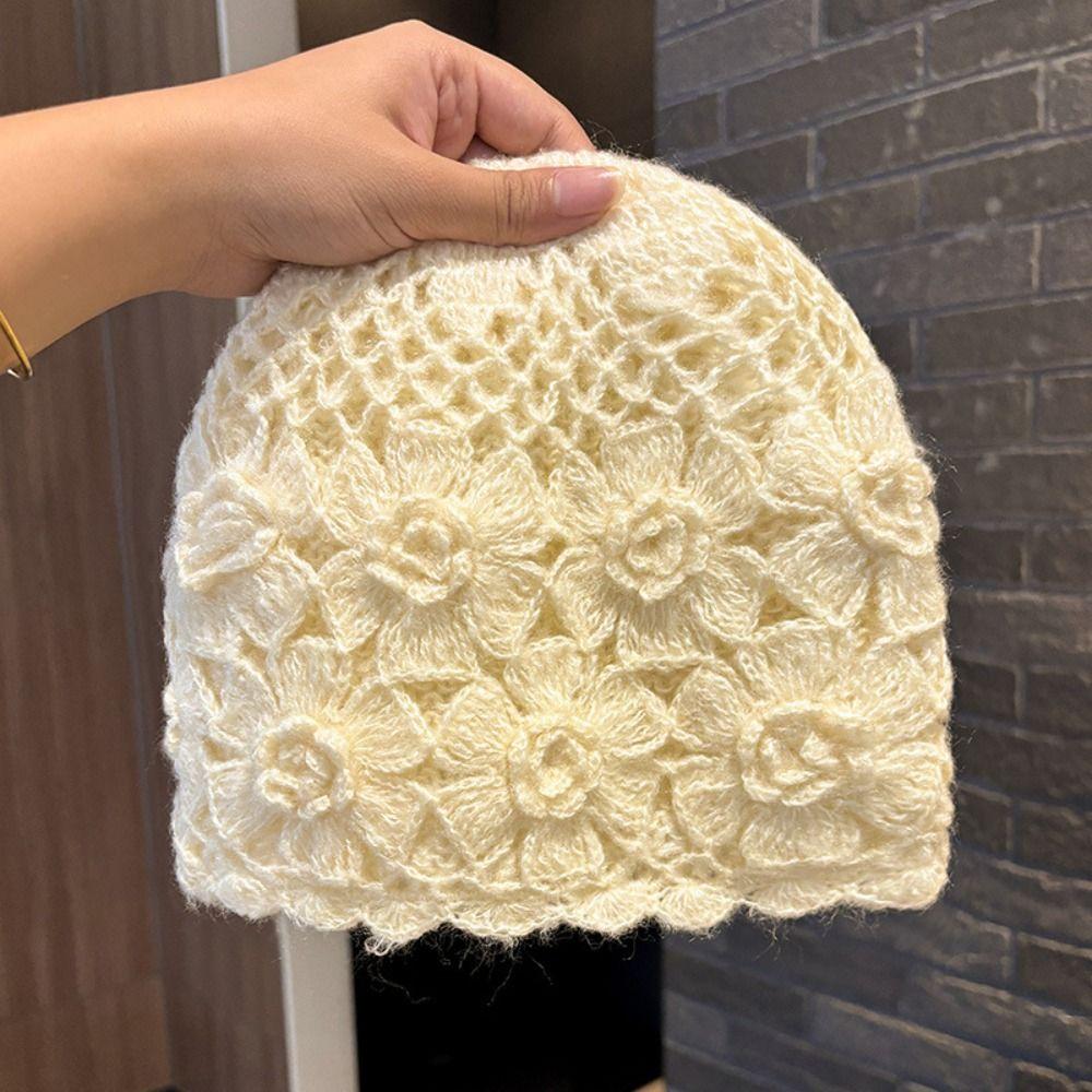 3D Flower Handmade Knitted Hat Hollow Fisherman Hat Japanese Crochet Beanie Hat Casual Wear