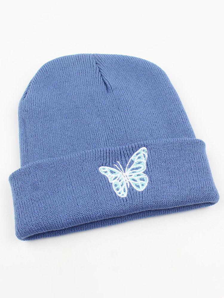 Мужские и женские зимние вязаные шапочки с вышивкой бабочкой, теплая удобная повседневная шапка