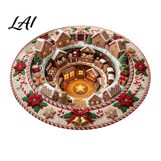 Christmas Floor Mat Round 3D Rug Optical Illusion Area Santa Claus Gnome Quilted-Like Patterned Rug Anti-slip Washable for Living Room Bedroom